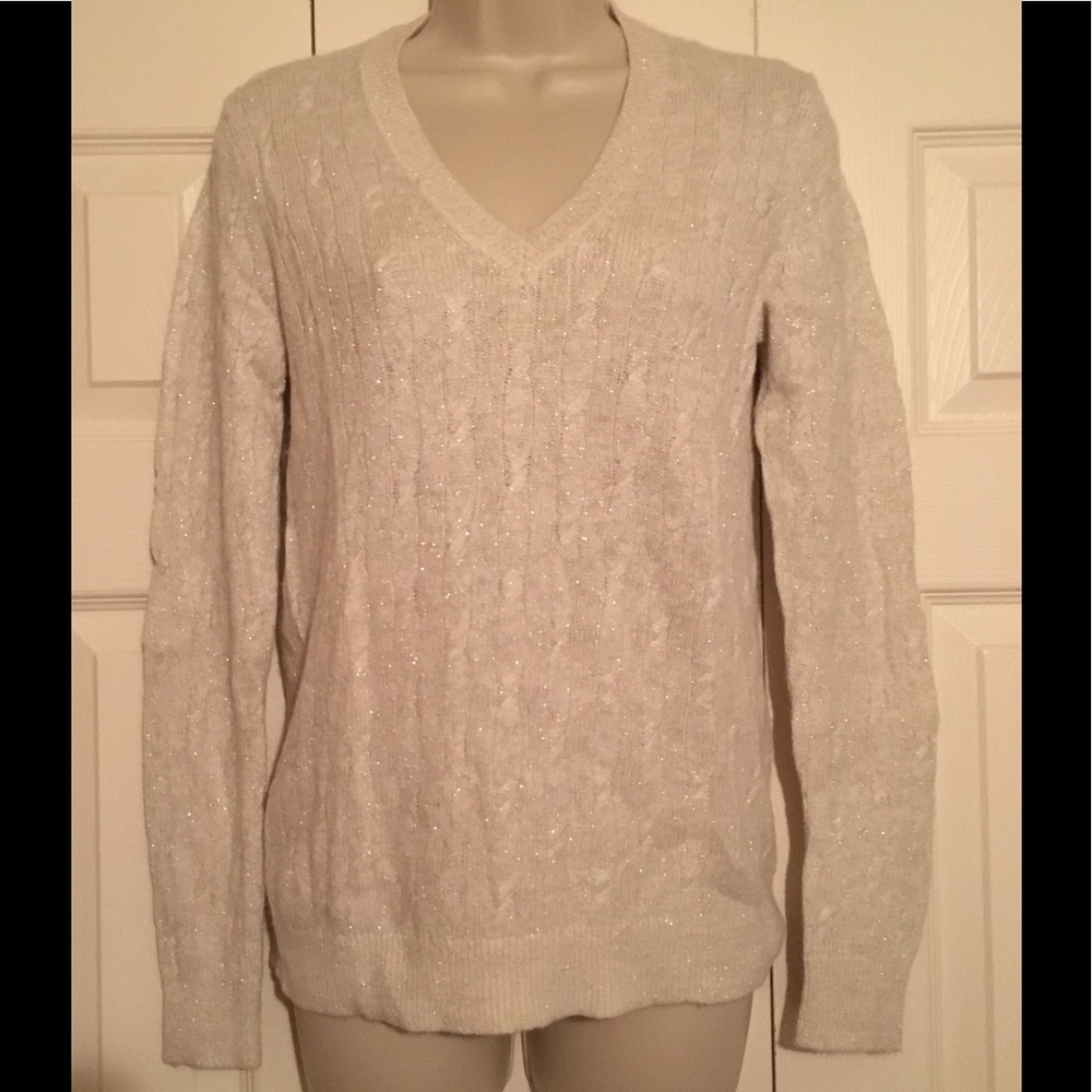 LOFT Ann Taylor Beige Gold Thread Sweater Size XS